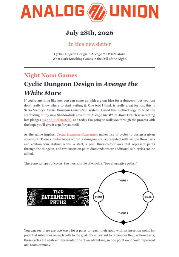 Cyclic Dungeon Design in Avenge the White Mare, What Dark Knocking Comes in the Still of the Night?